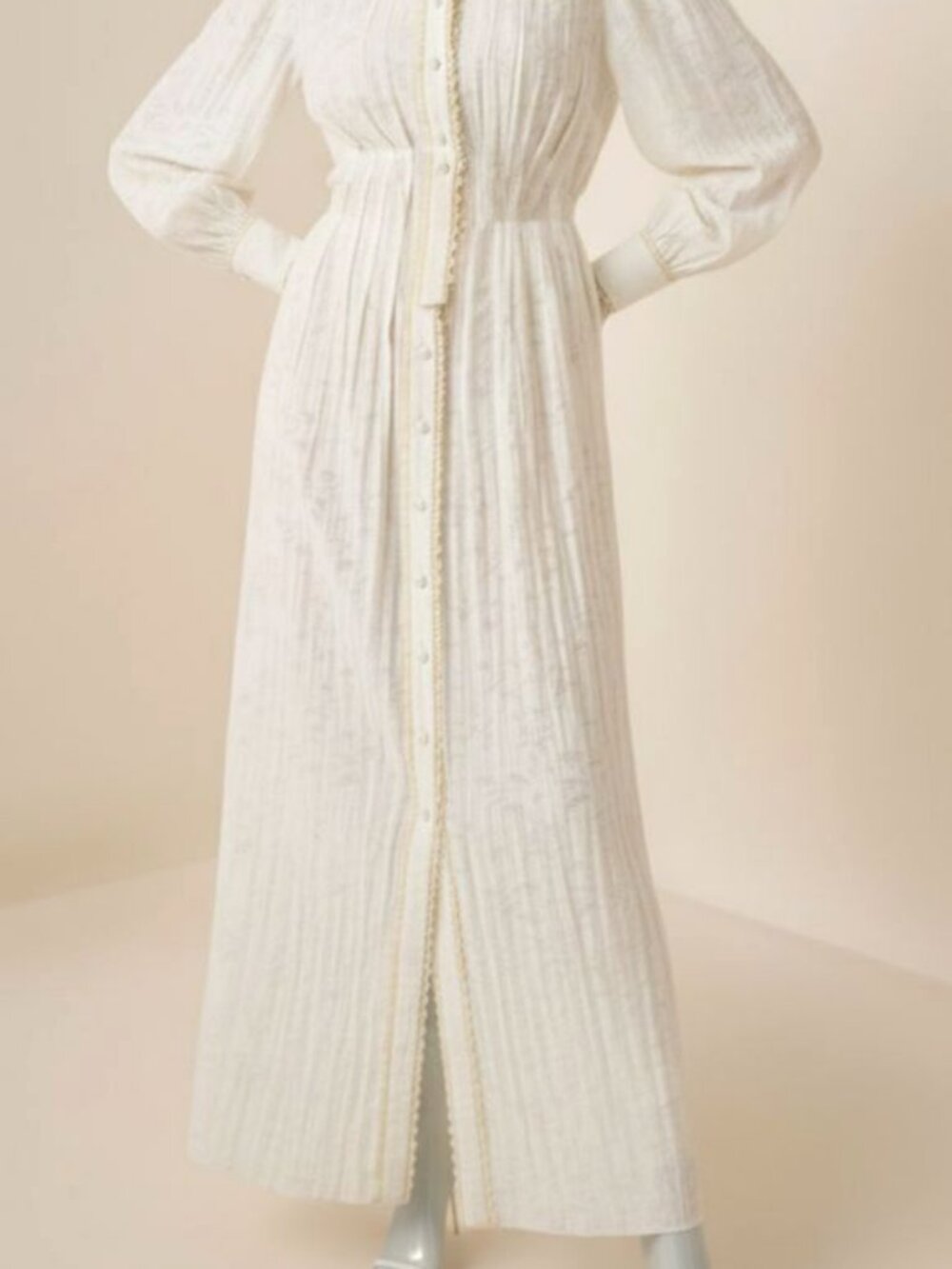 Hemant & Nandita Women's Ivory Anvi Jacquard Belted Maxi Shirtdress Size L